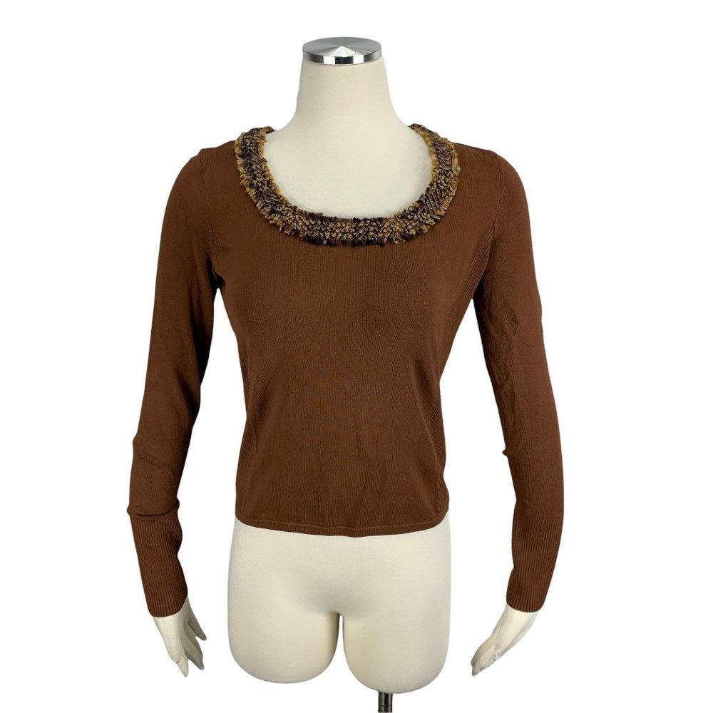 DONCASTER Small Sweater Brown Collar Stretch Rayon Career